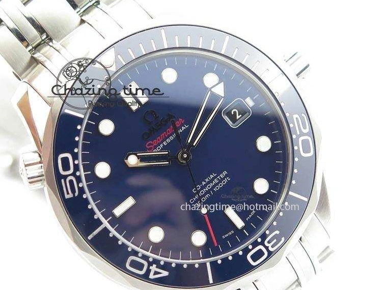 0226 WaterResistant Seamaster 300M SS MK 1:1 Best Edition Blue Dial Blue Ceramic Bezel On SS Bracelet A 8175
